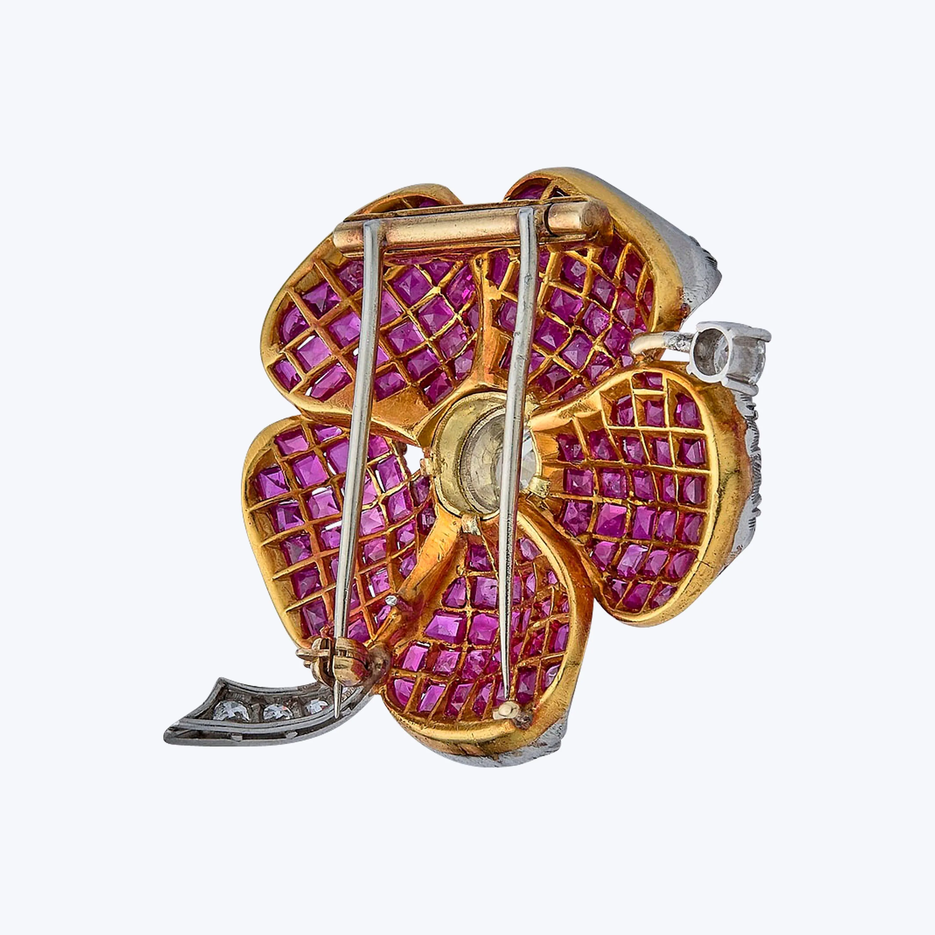 1950s 18KYG Ruby, Diamond Flower Brooch
