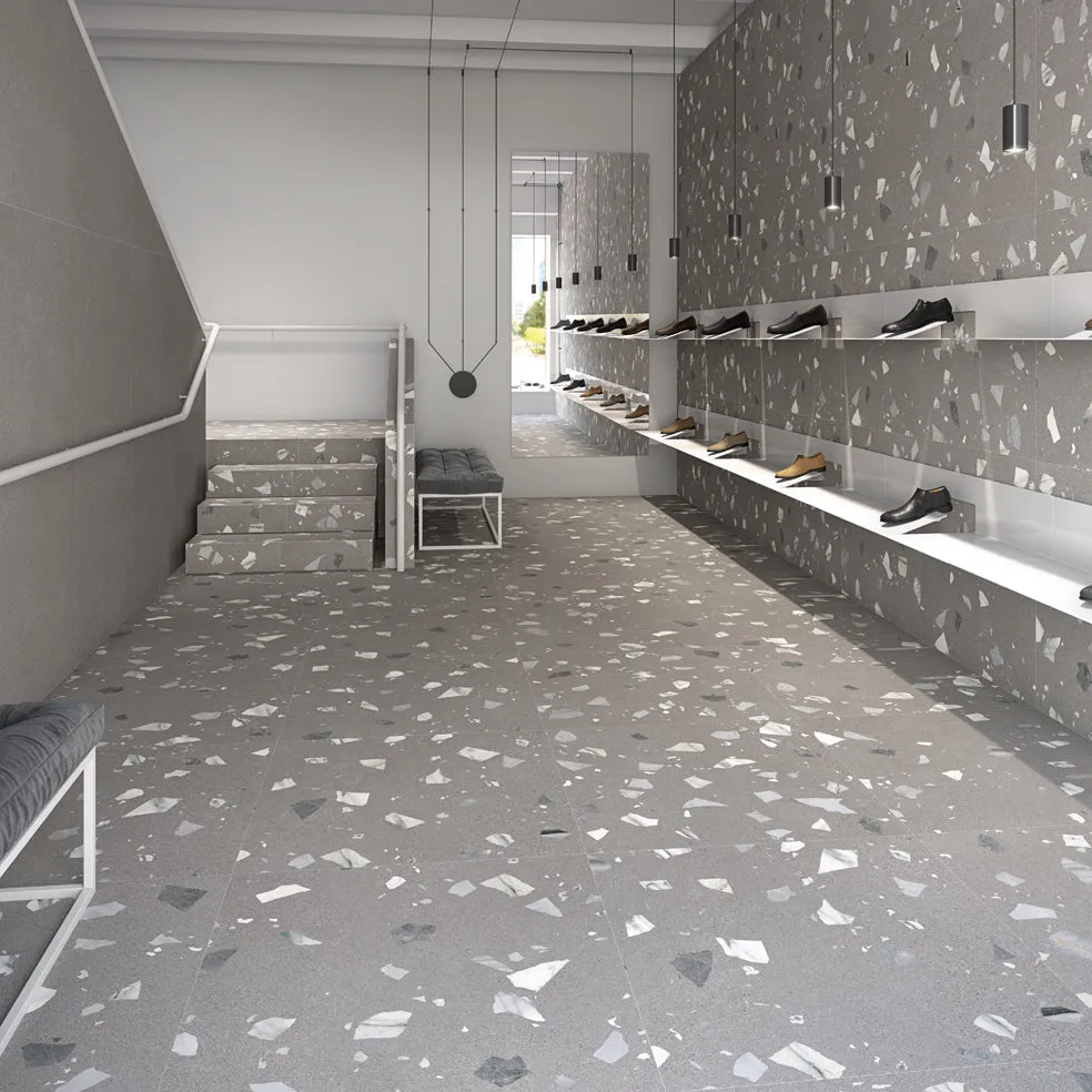 Arcana Ribe-R Antracita Terrazzo Stone Effect Porcelain Tile 80x80cm