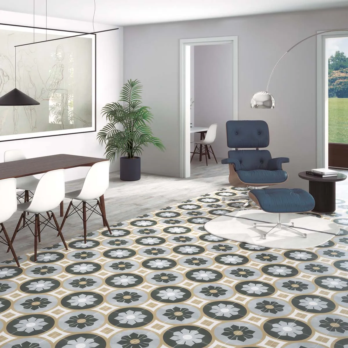 Aruba Bloom Green Pattern Porcelain Tile 22x22cm Matte
