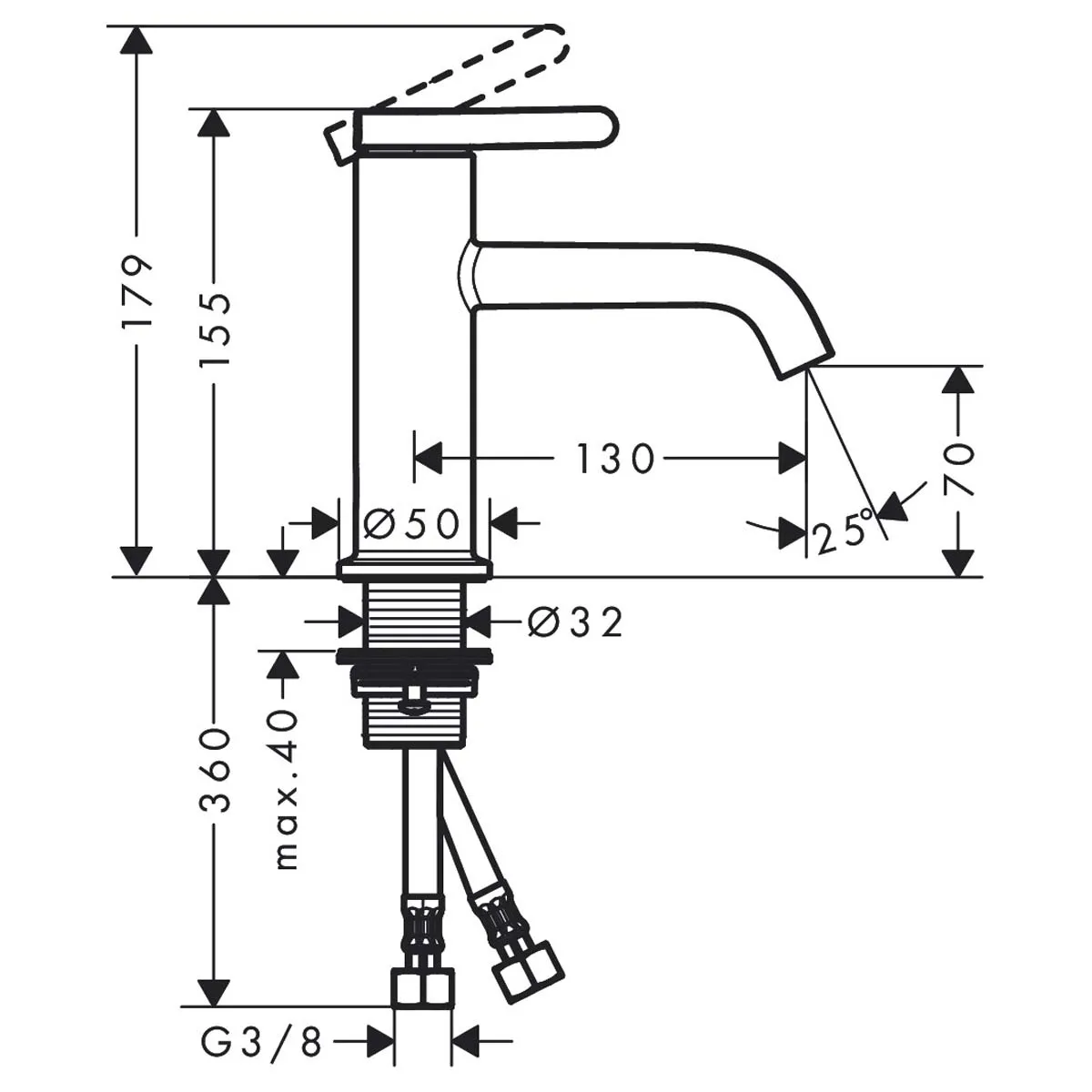 Axor One 70 Single Lever Basin Mixer Tap with Waste