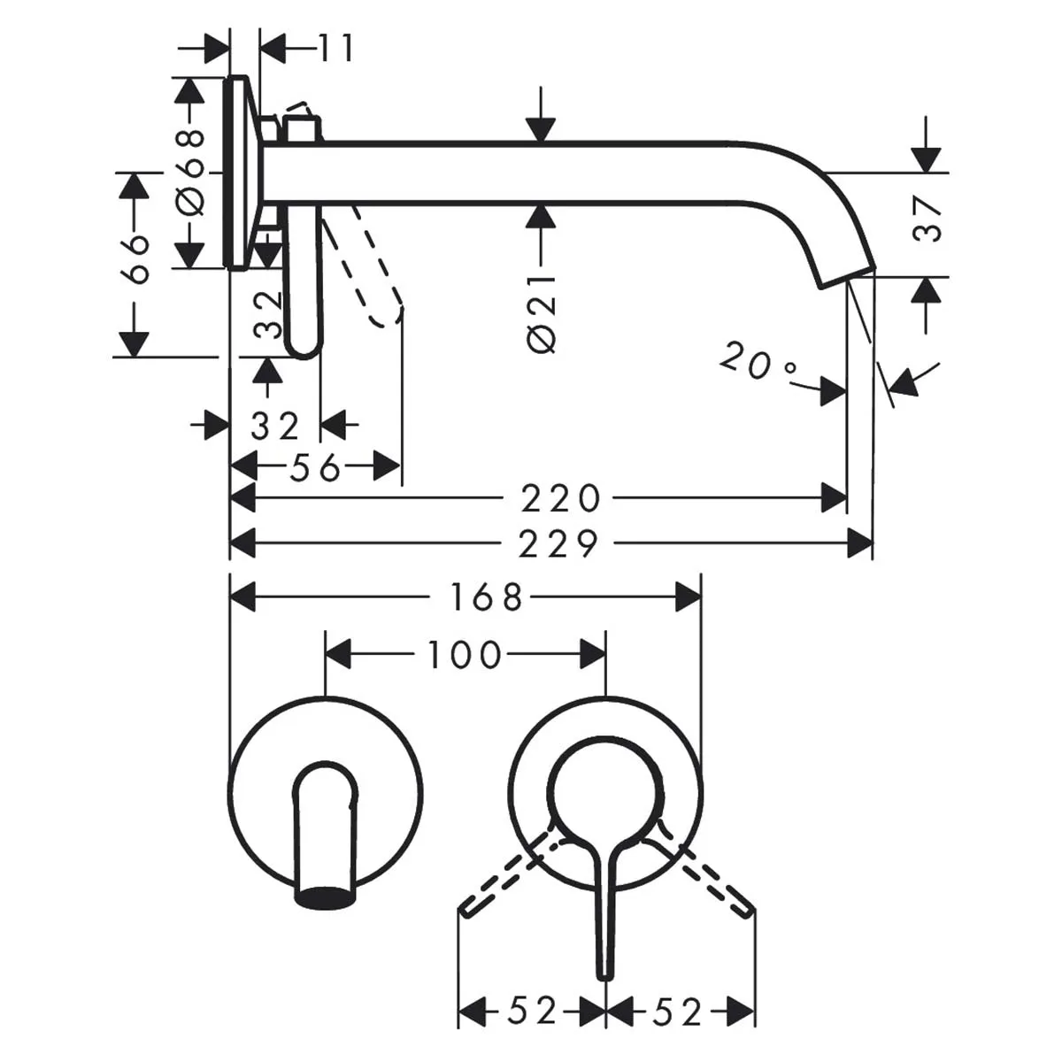 Axor One Wall Mounted 2 Hole Basin Mixer Tap with Waste