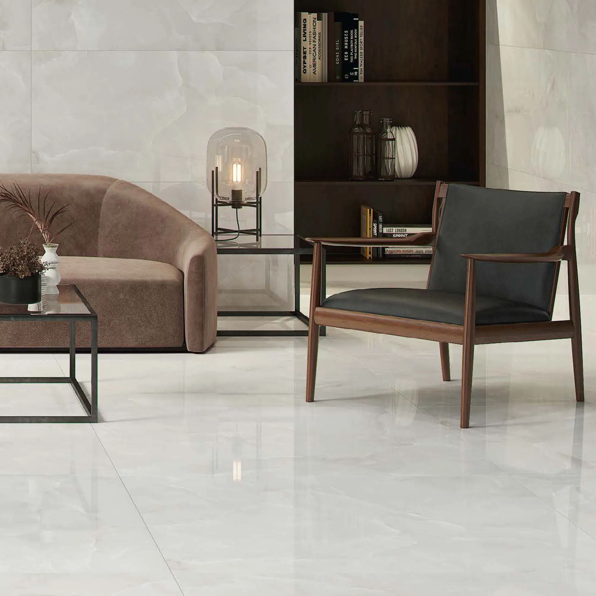 Basque White Onyx Effect Porcelain Tile 59x119cm Polished
