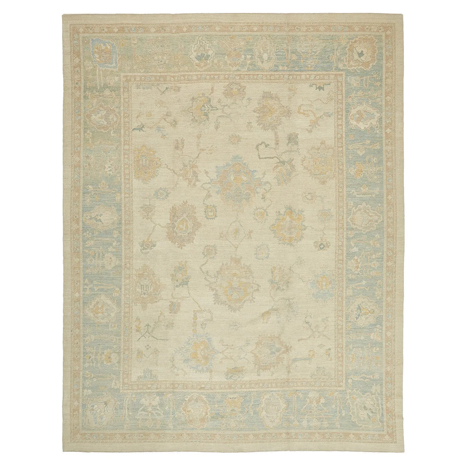 Beige Vintage Traditional Wool Rug - 11'11" x 15'2"