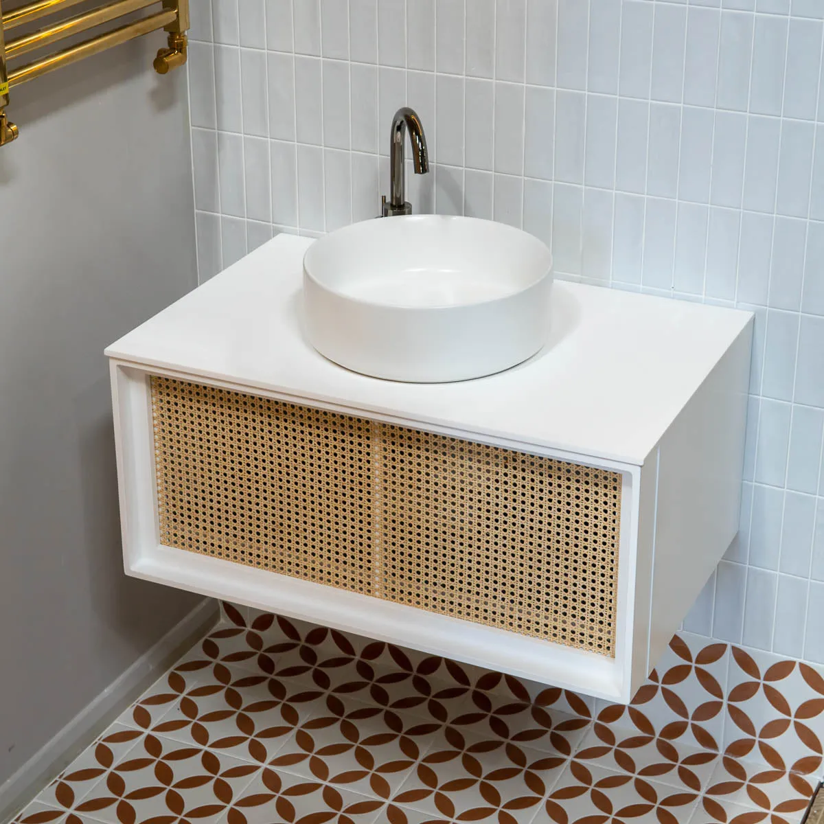 Bergen 800 Wall Mounted Vanity Unit With Solid Surface Worktop - Silk White