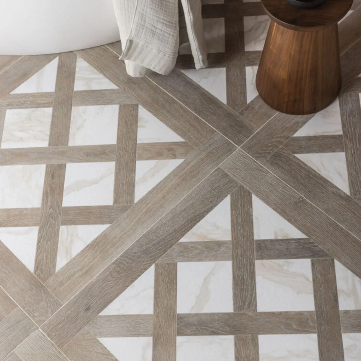 Bjrn Mocha Gold Wood Effect Porcelain Tile 90x90cm Matt