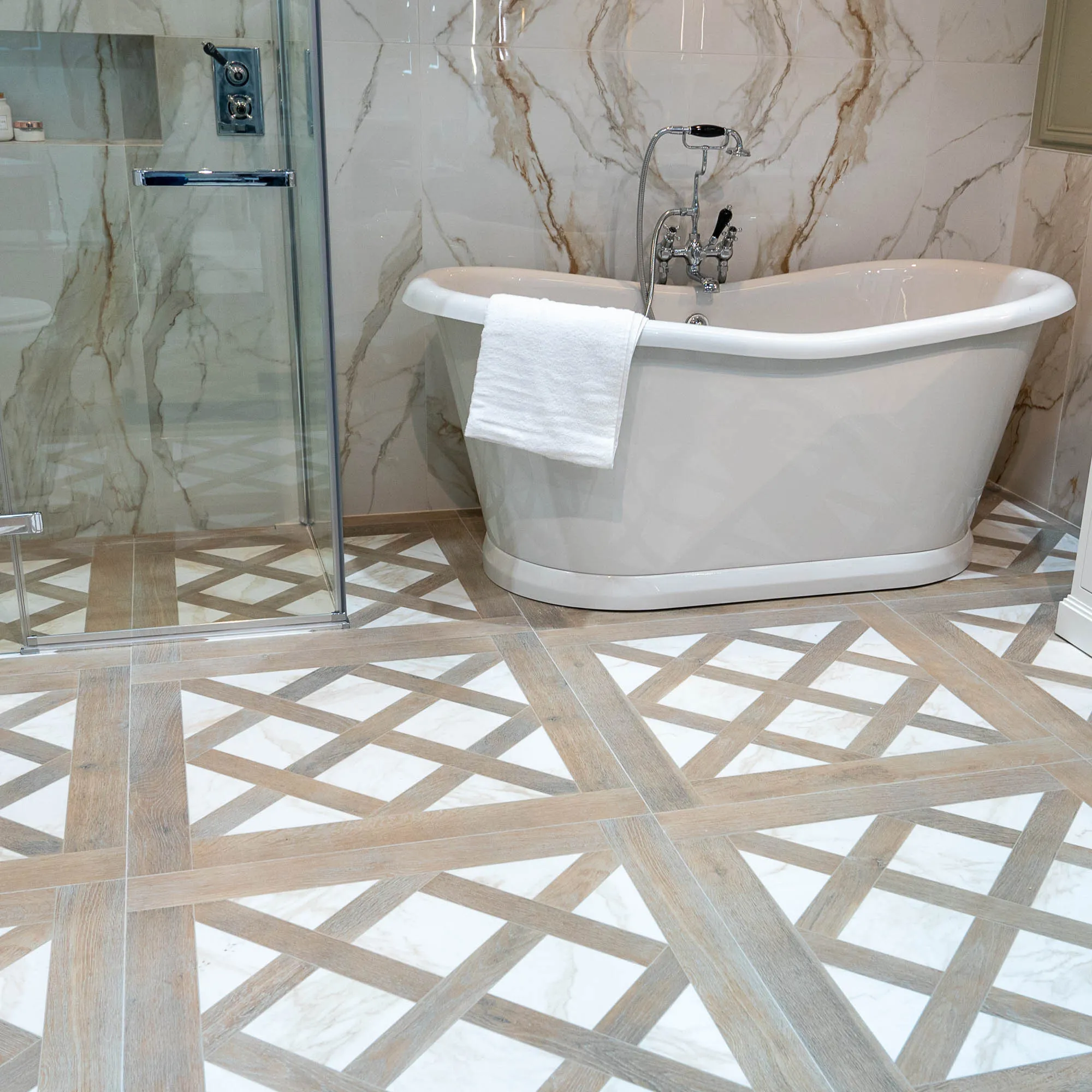 Bjrn Mocha Gold Wood Effect Porcelain Tile 90x90cm Matt