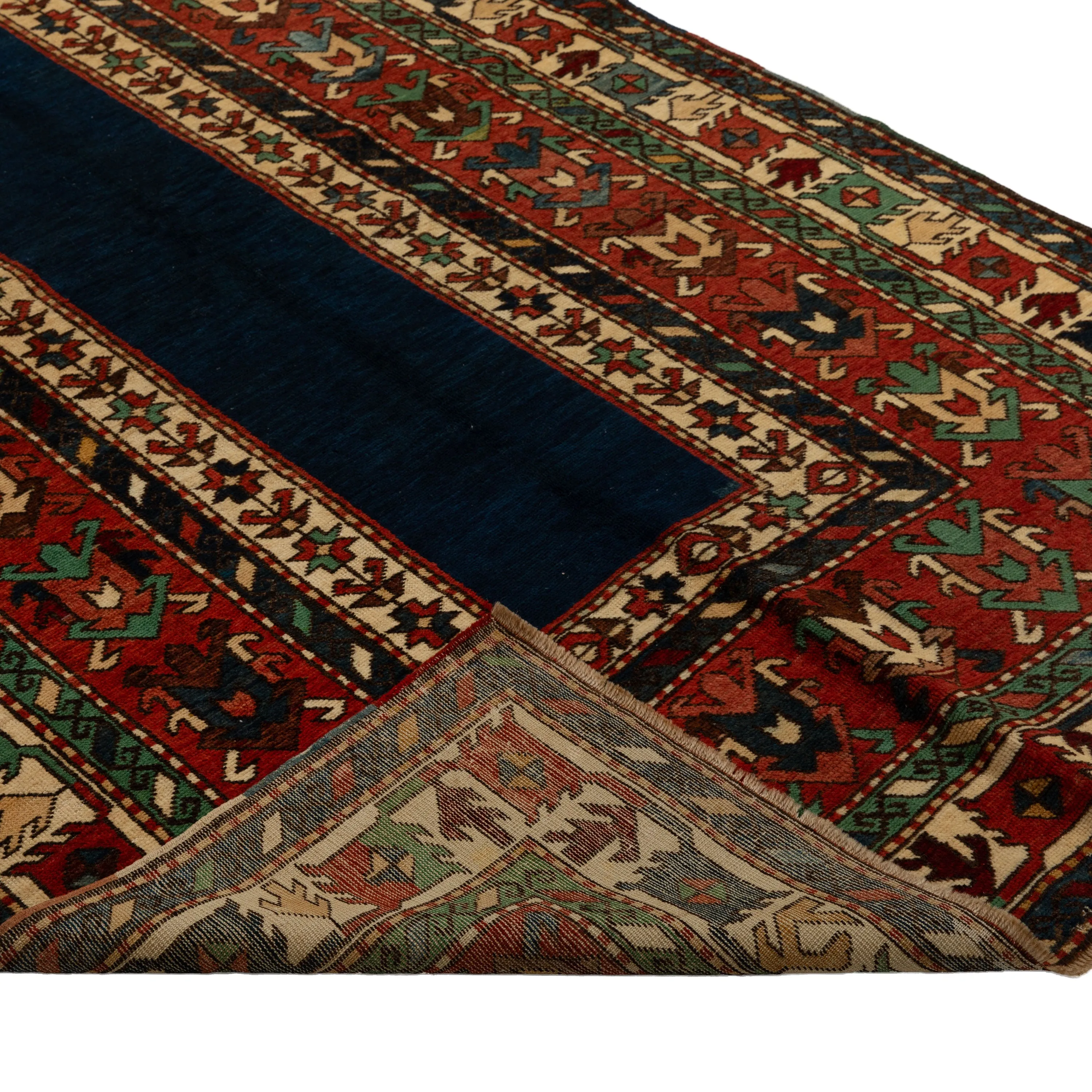 Blue & Red Antique Seychour Wool Rug - 3' x 4'7"