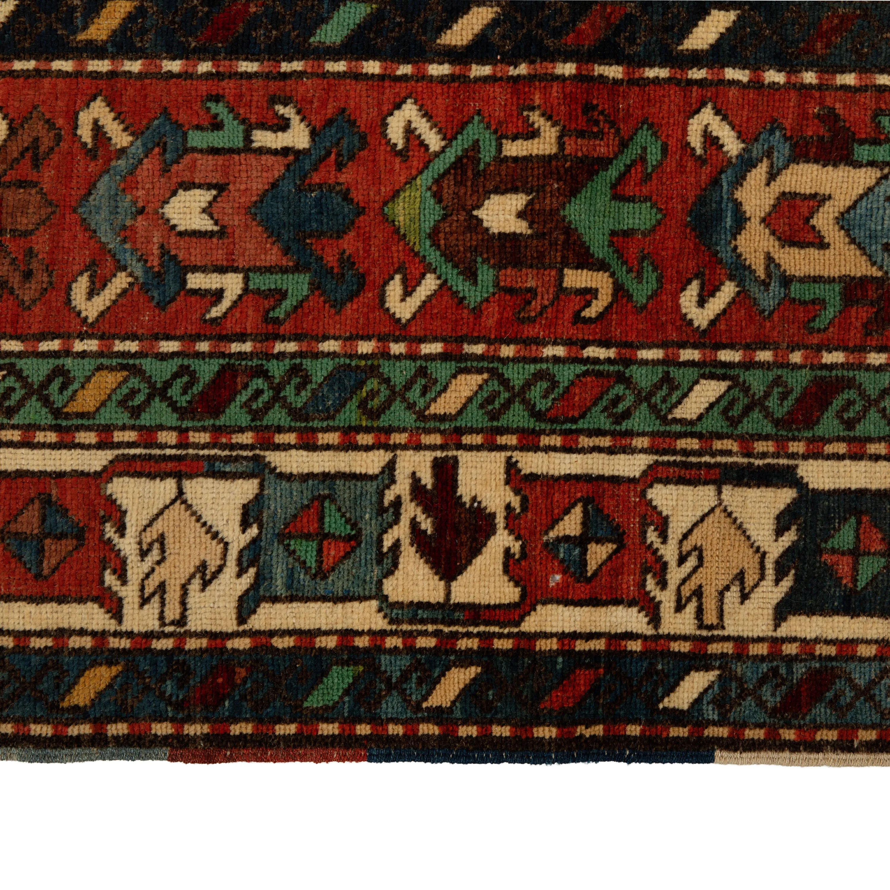 Blue & Red Antique Seychour Wool Rug - 3' x 4'7"