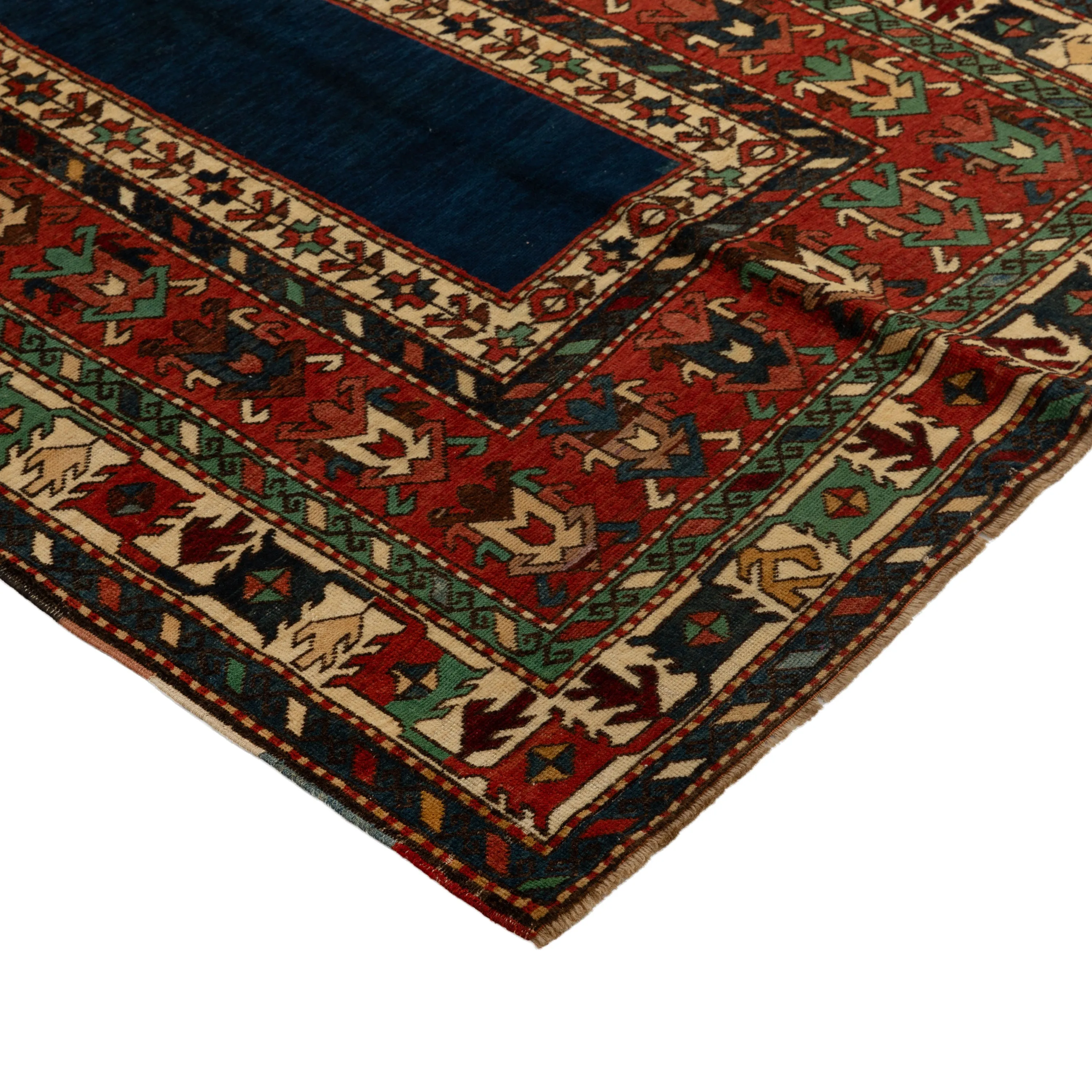 Blue & Red Antique Seychour Wool Rug - 3' x 4'7"