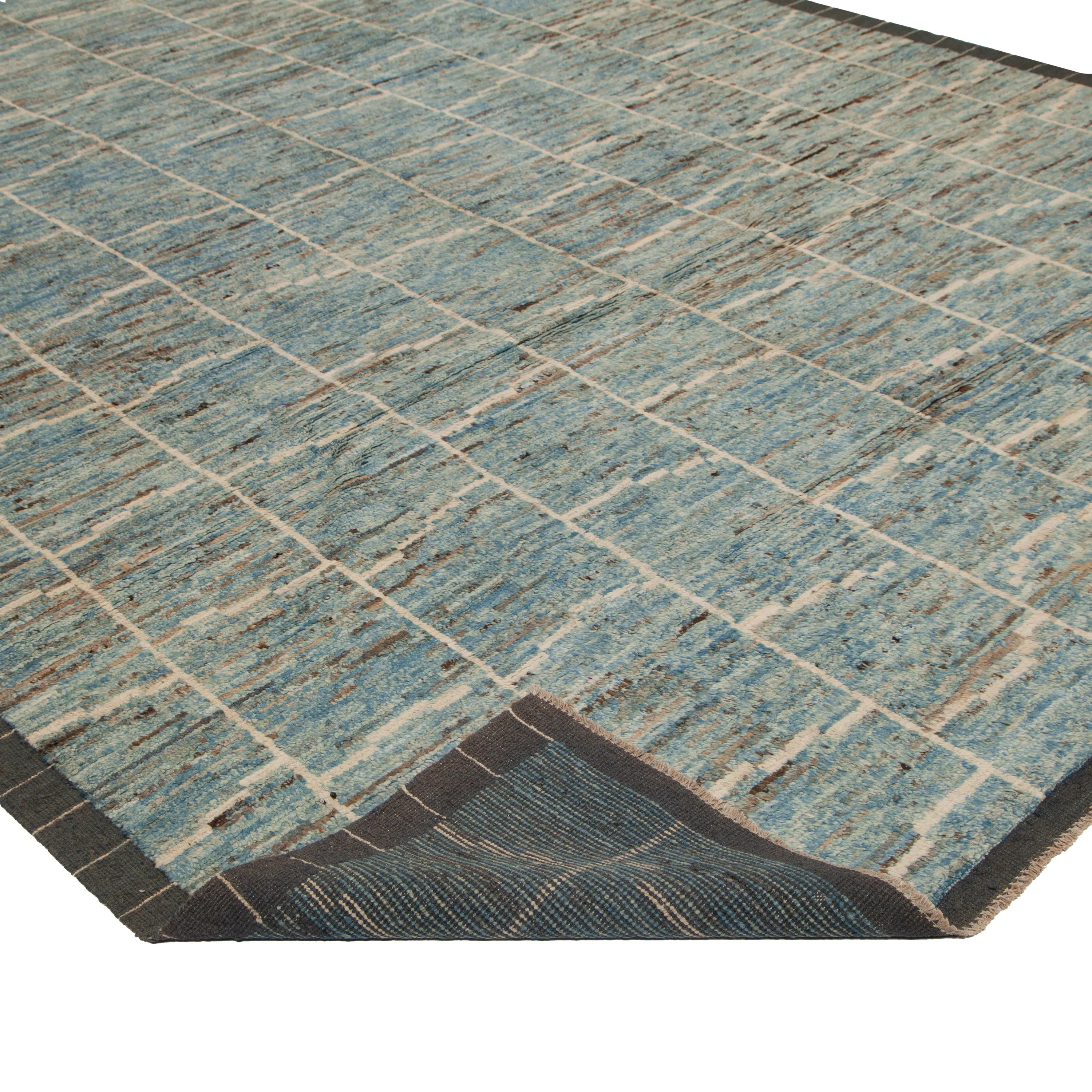Blue Modern Wool Rug - 10'1'' x 12'9''