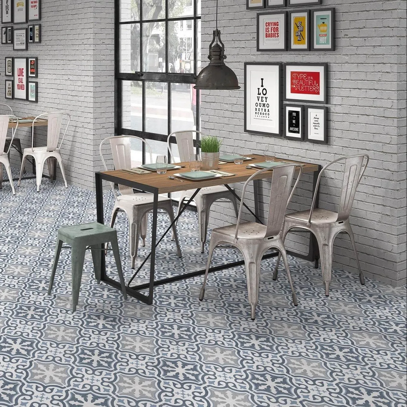 Briana Marine Encaustic Effect Porcelain Tile 45x45cm Matt
