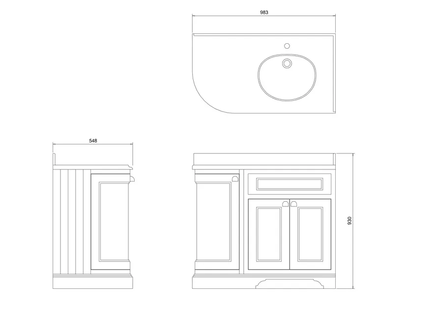 Burlington 1000 Freestanding Curved Corner Vanity Unit With Worktop and Basin