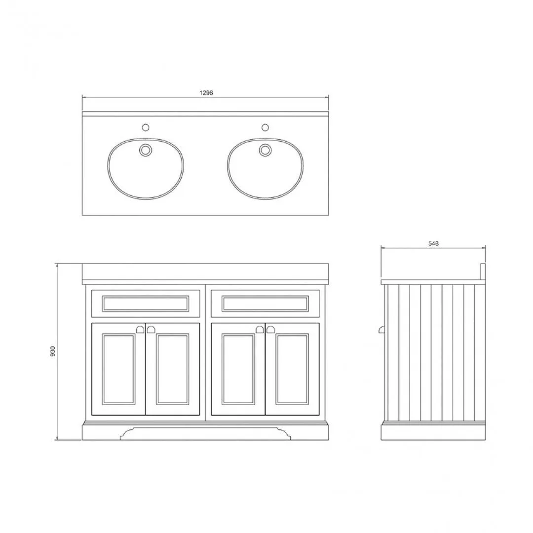 Burlington 1300 Freestanding 4-Door Vanity Unit With Worktop and Double Bowl