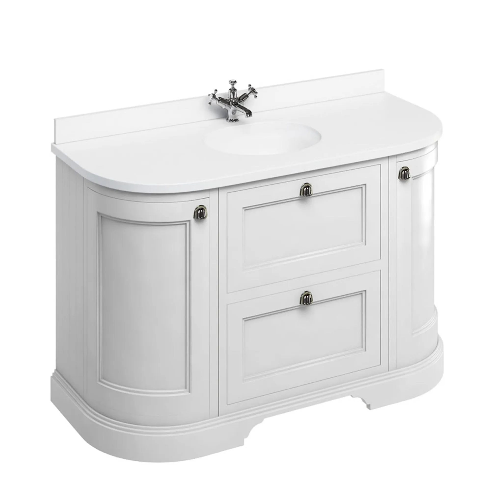 Burlington 1340 Freestanding 2 Drawer 2 Door Curved Vanity Unit With Worktop and Basin