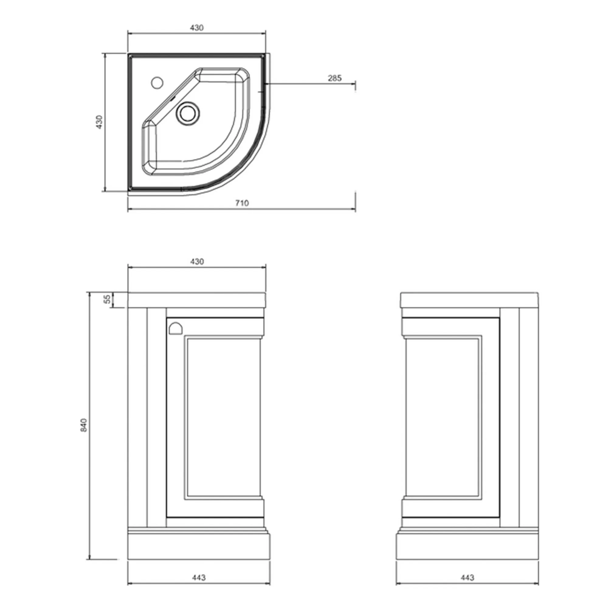 Burlington 43 Freestanding Curved Corner Vanity Unit with Basin - Matt Black