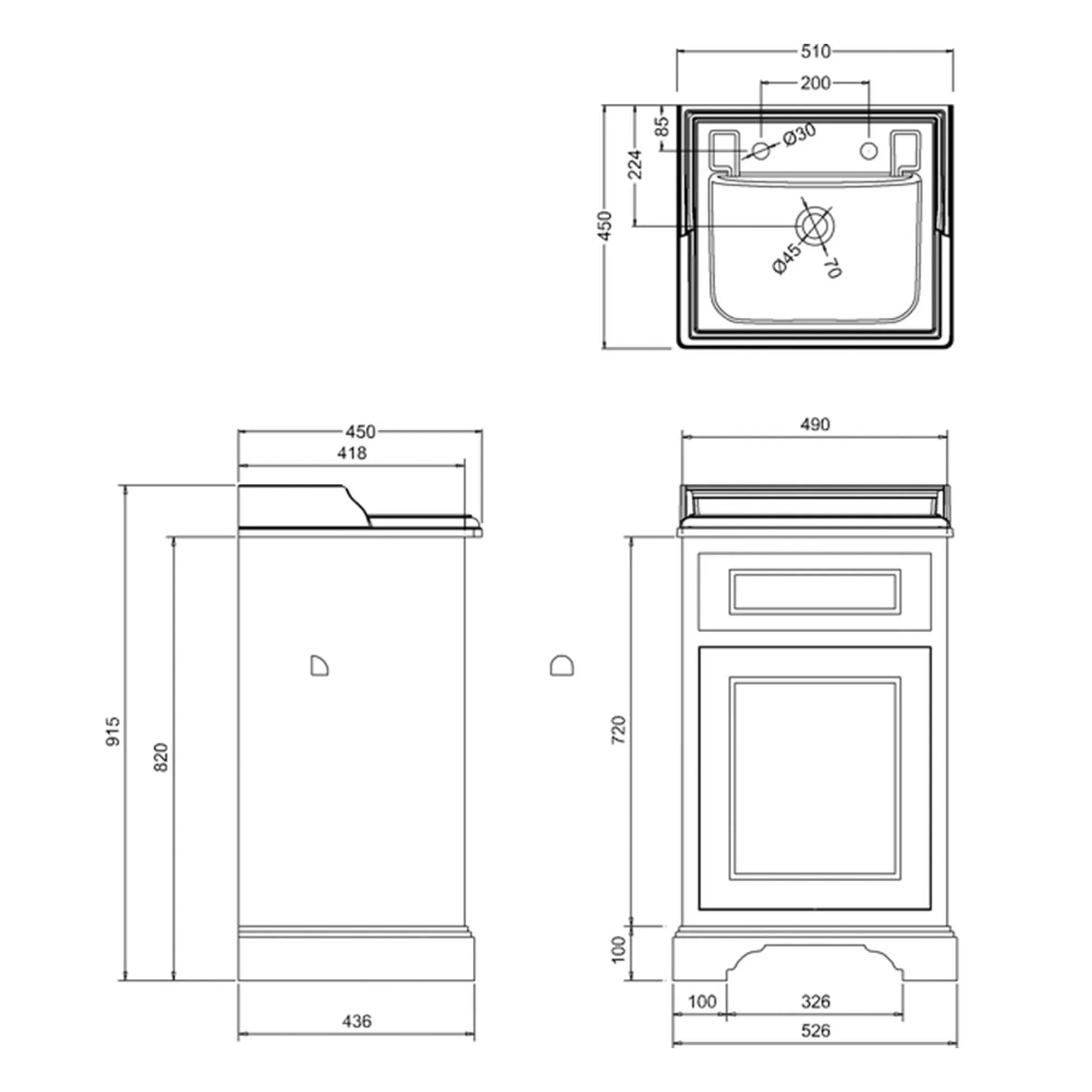 Burlington 50 Freestanding Vanity Unit with Basin - Matt Black