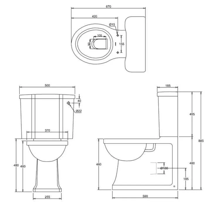 Burlington Arcade Close Coupled Back To Wall Toilet Traditional