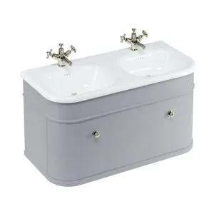Burlington Chalfont 1000 Wall Mounted Vanity Unit With Double Roll Top Basin - Classic Grey