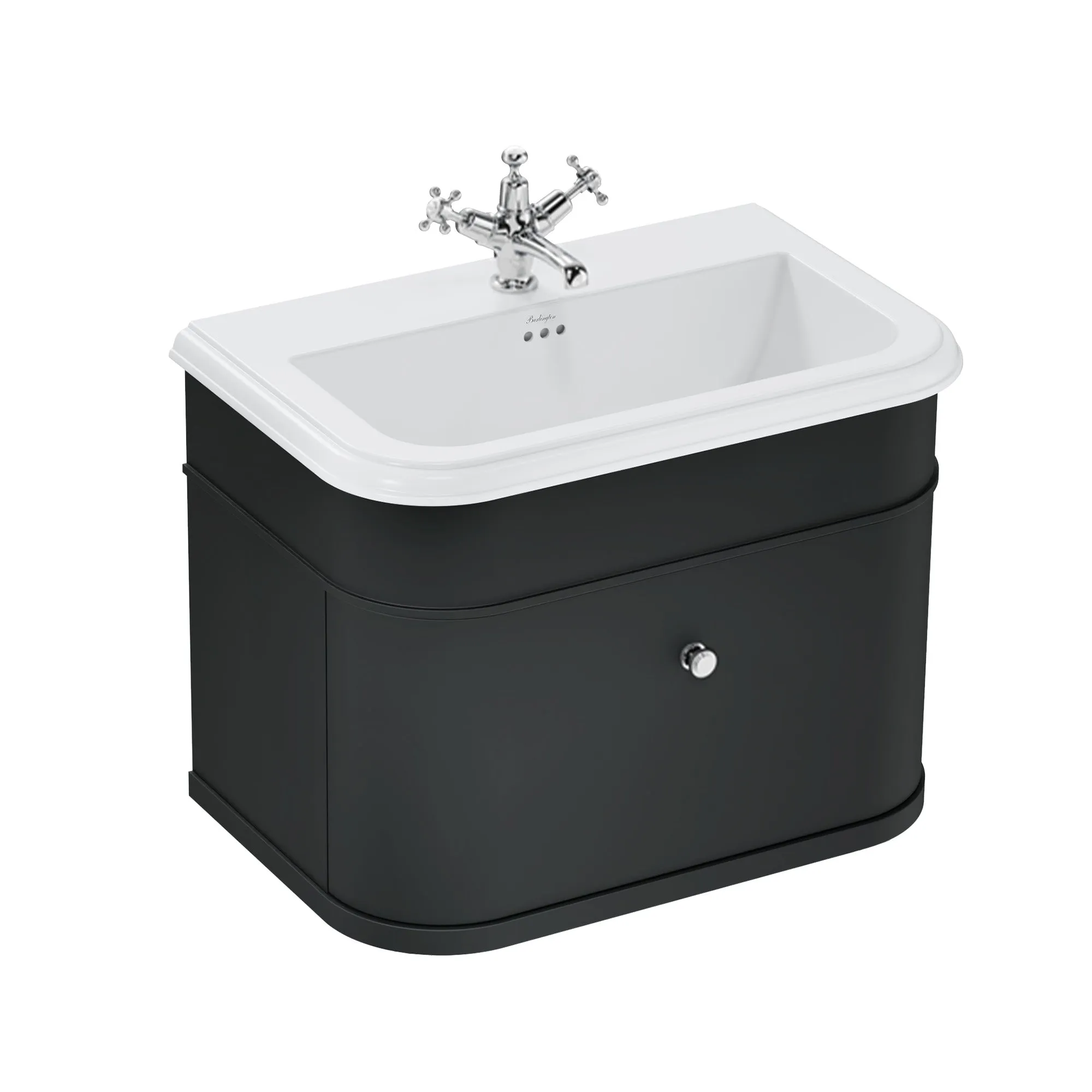 Burlington Chalfont Wall Mounted Vanity Unit With Ceramic Washbasin - Matt Black