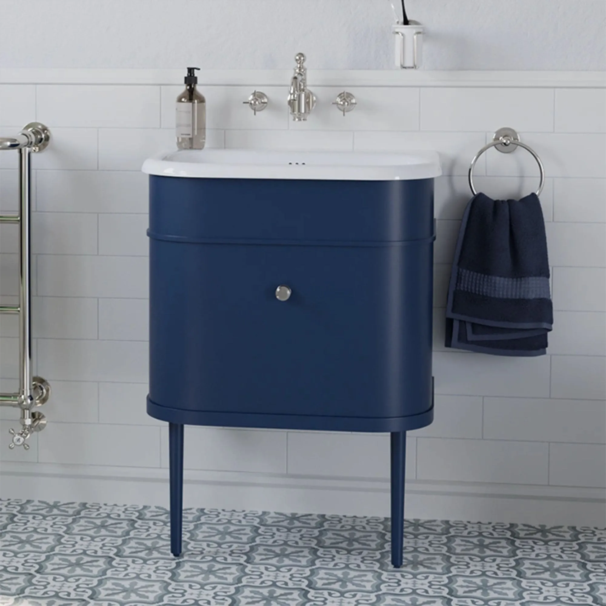 Burlington Chalfont Wall Mounted Vanity Unit With Roll Top Washbasin - Blue