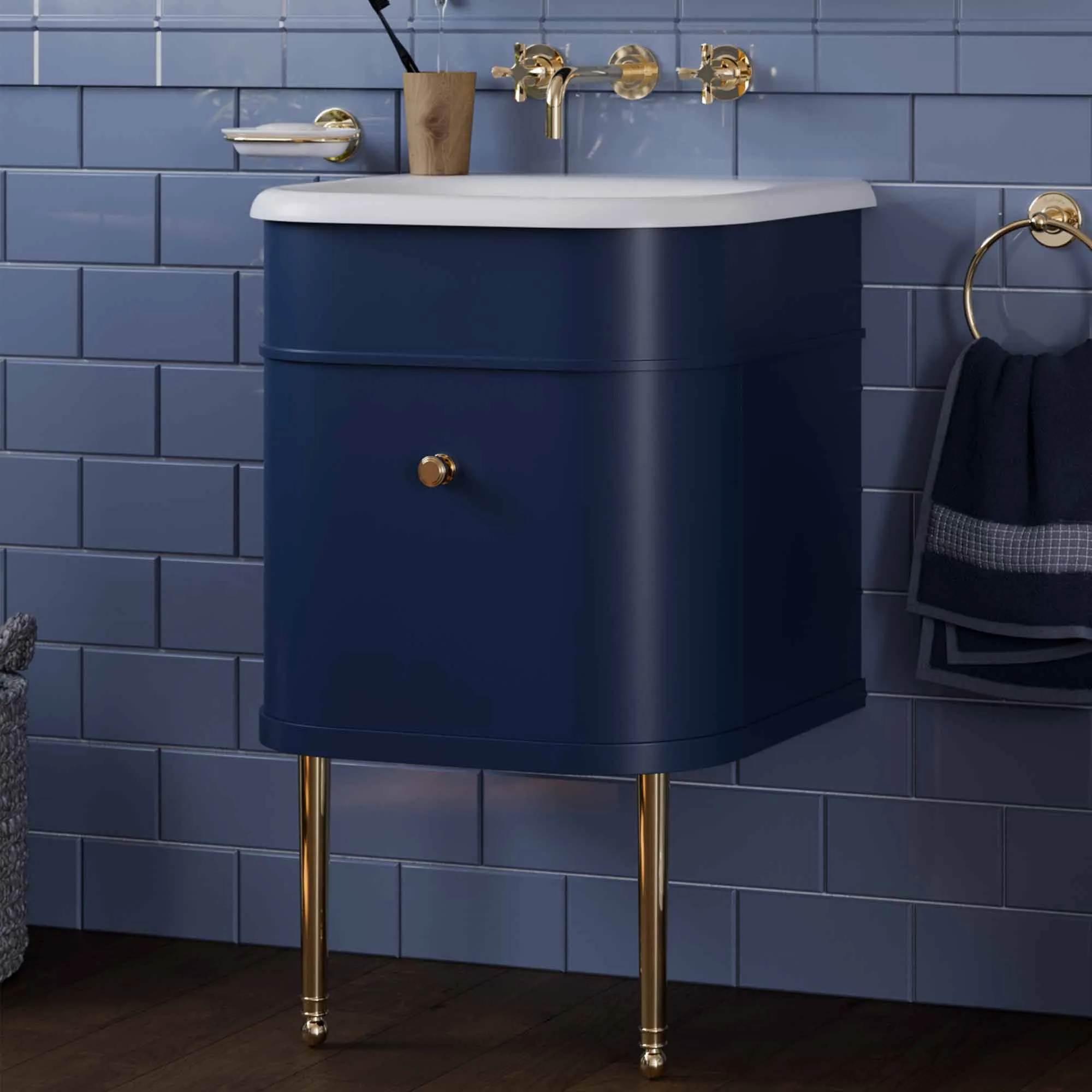 Burlington Chalfont Wall Mounted Vanity Unit With Roll Top Washbasin - Blue