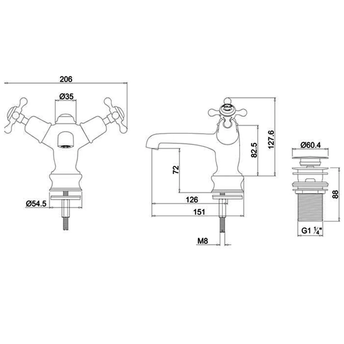 Burlington Claremont Basin Mixer With Click-Clack Waste
