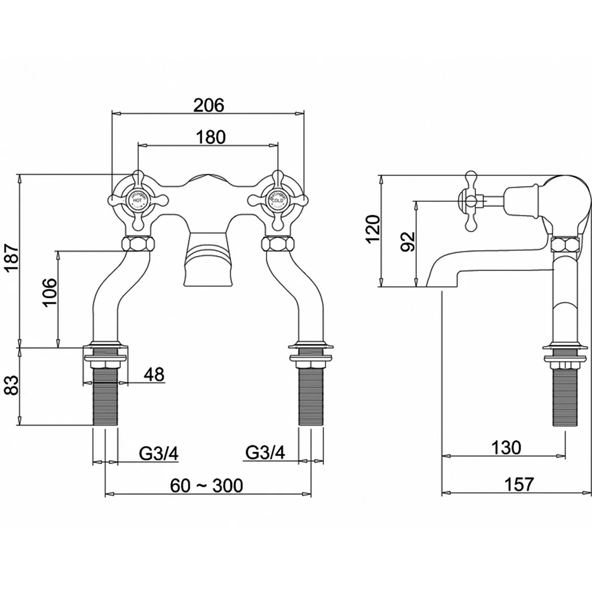 Burlington Claremont Deck Mounted Bath Filler