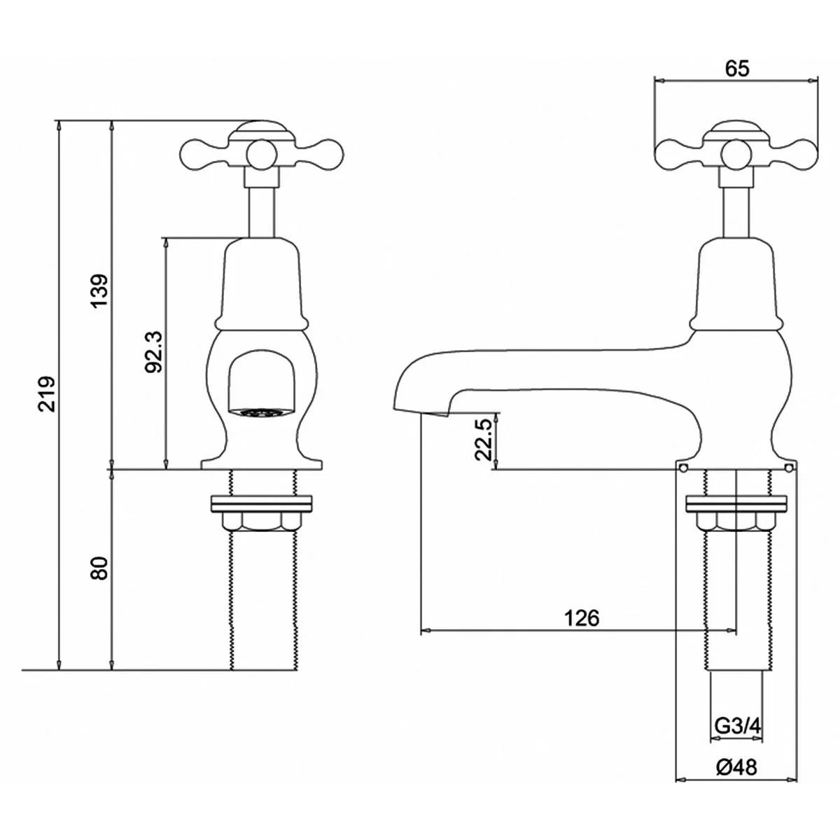 Burlington Claremont Deck Mounted Bath Taps