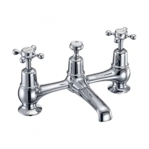 Burlington Claremont Two Tap Hole Bridge Basin Mixer With Plug And Chain Waste