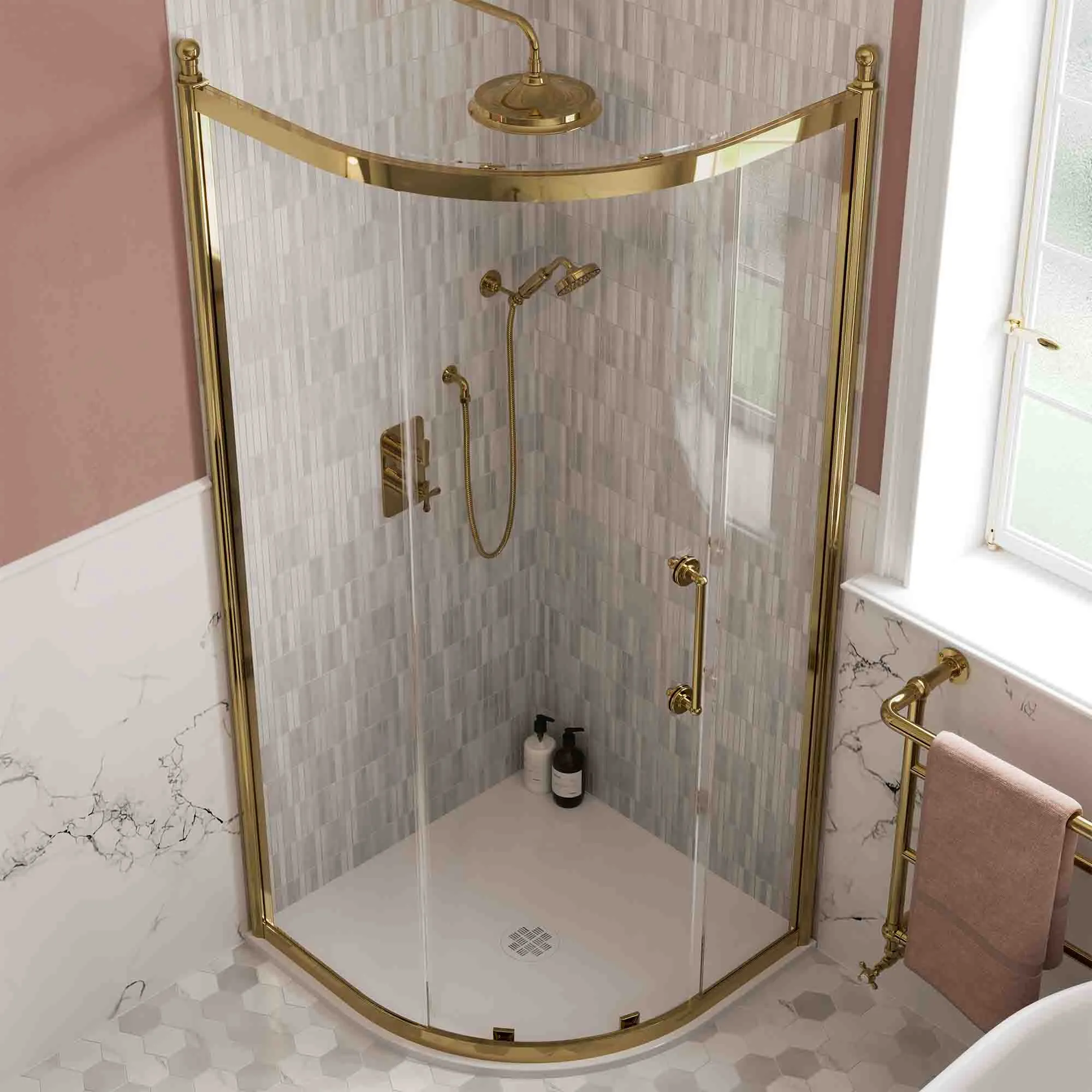 Burlington Classique Quadrant Sliding Shower Door - Gold