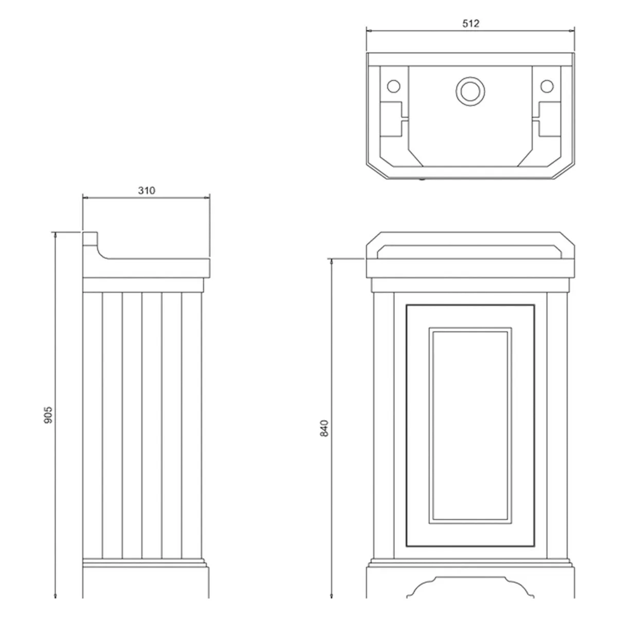 Burlington Edwardian 510 Freestanding Cloakroom Vanity Unit With Basin