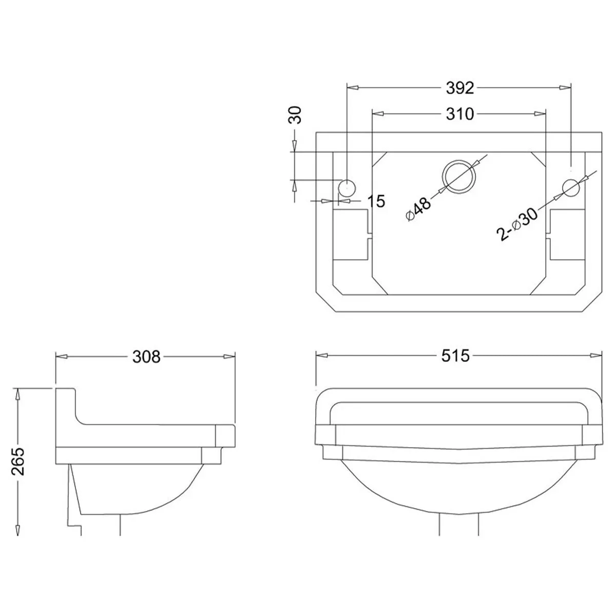 Burlington Edwardian 510 Rectangular Washbasin