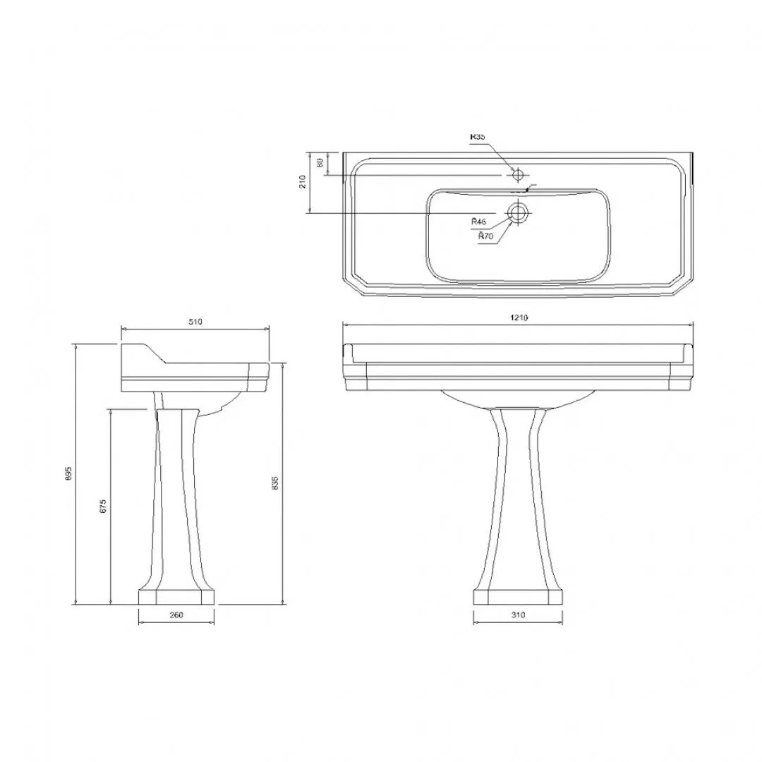 Burlington Edwardian Rectangular White Basin With Standard Pedestal