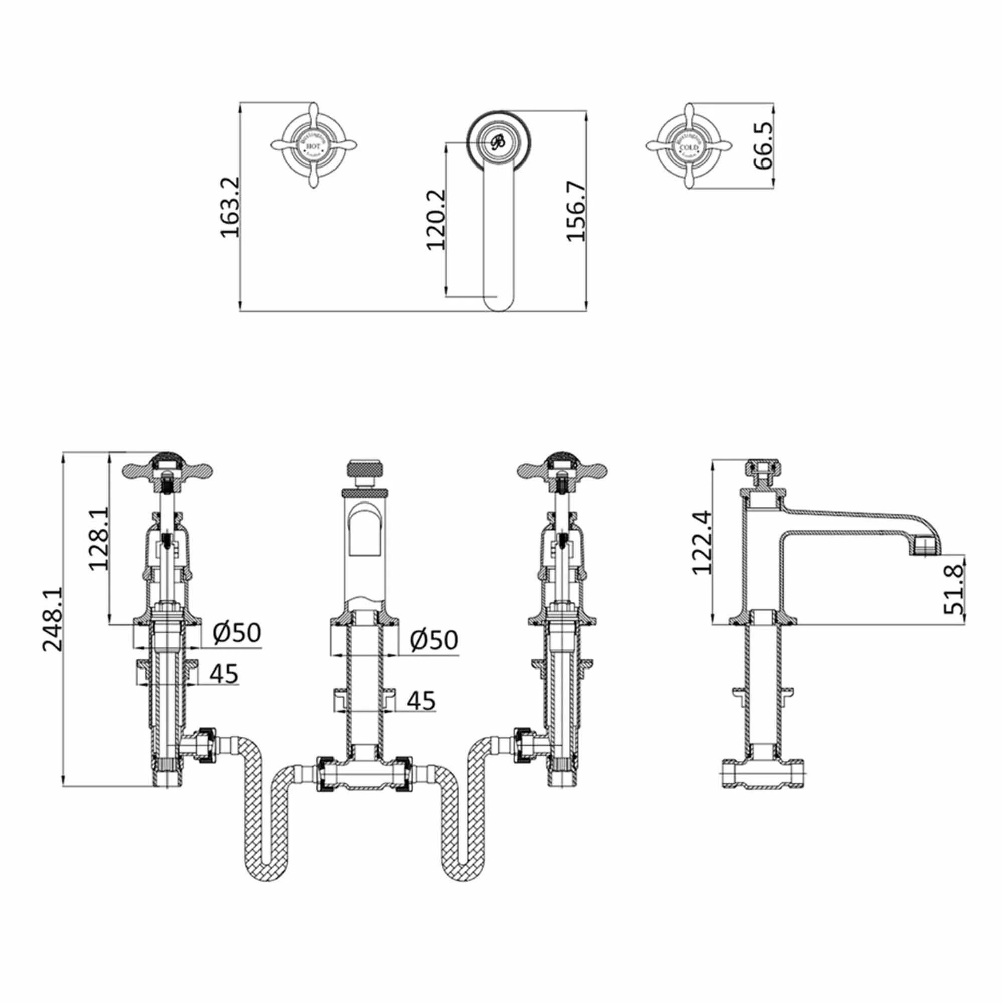 Burlington Guild 3 Hole Deck Mounted Basin Mixer Tap