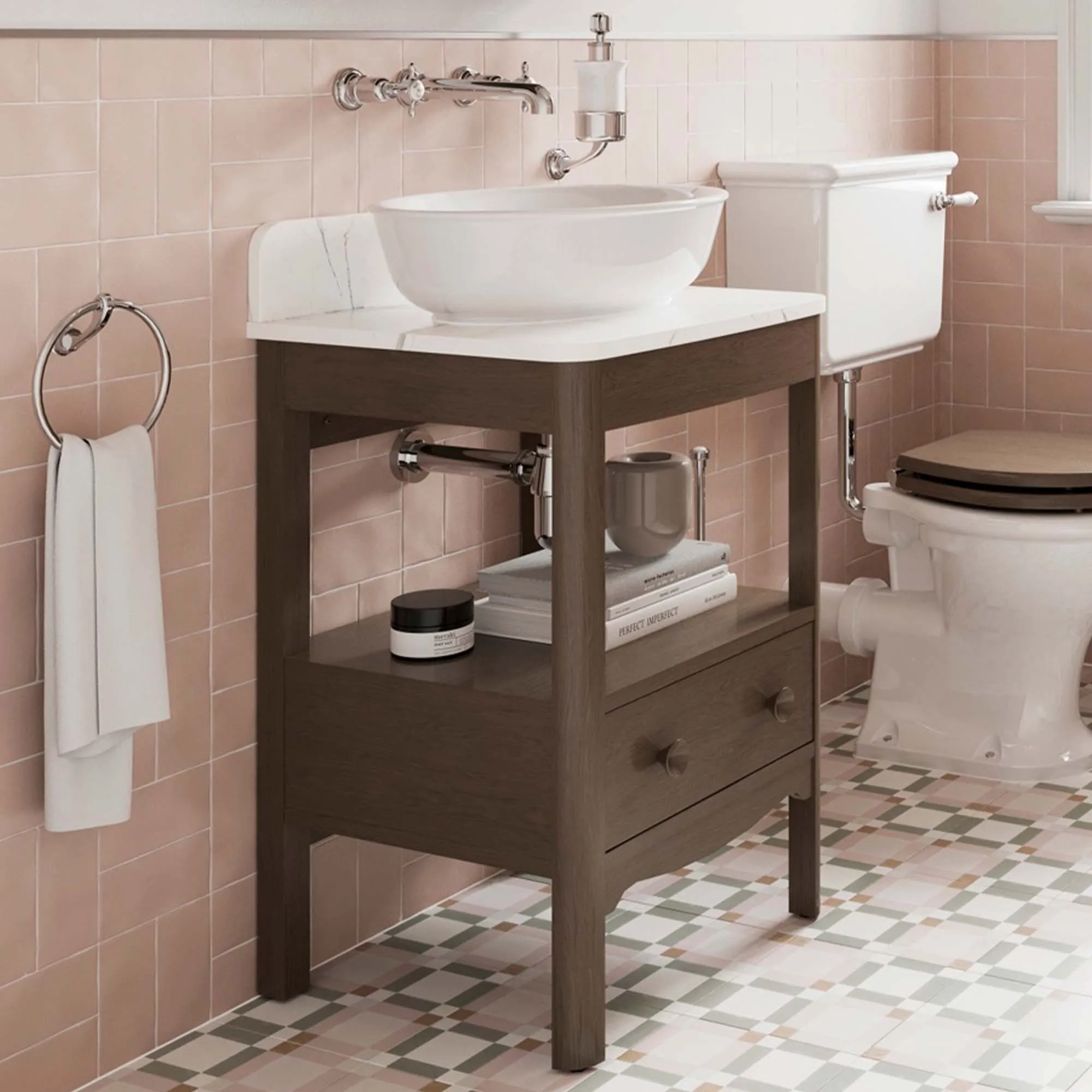 Burlington Guild Floorstanding Vanity Unit With Carrara Worktop - Dark Oak