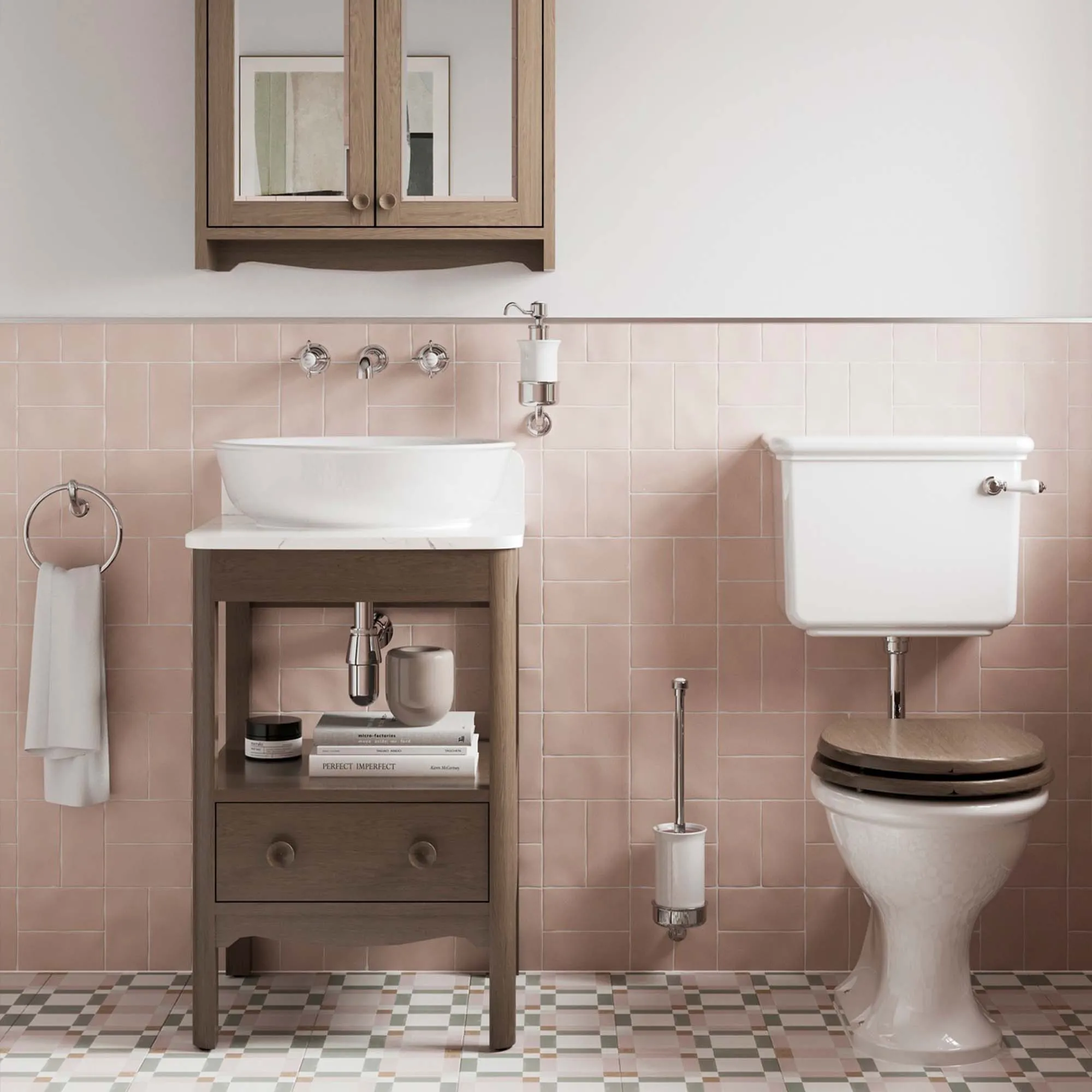 Burlington Guild Floorstanding Vanity Unit With Carrara Worktop - Dark Oak