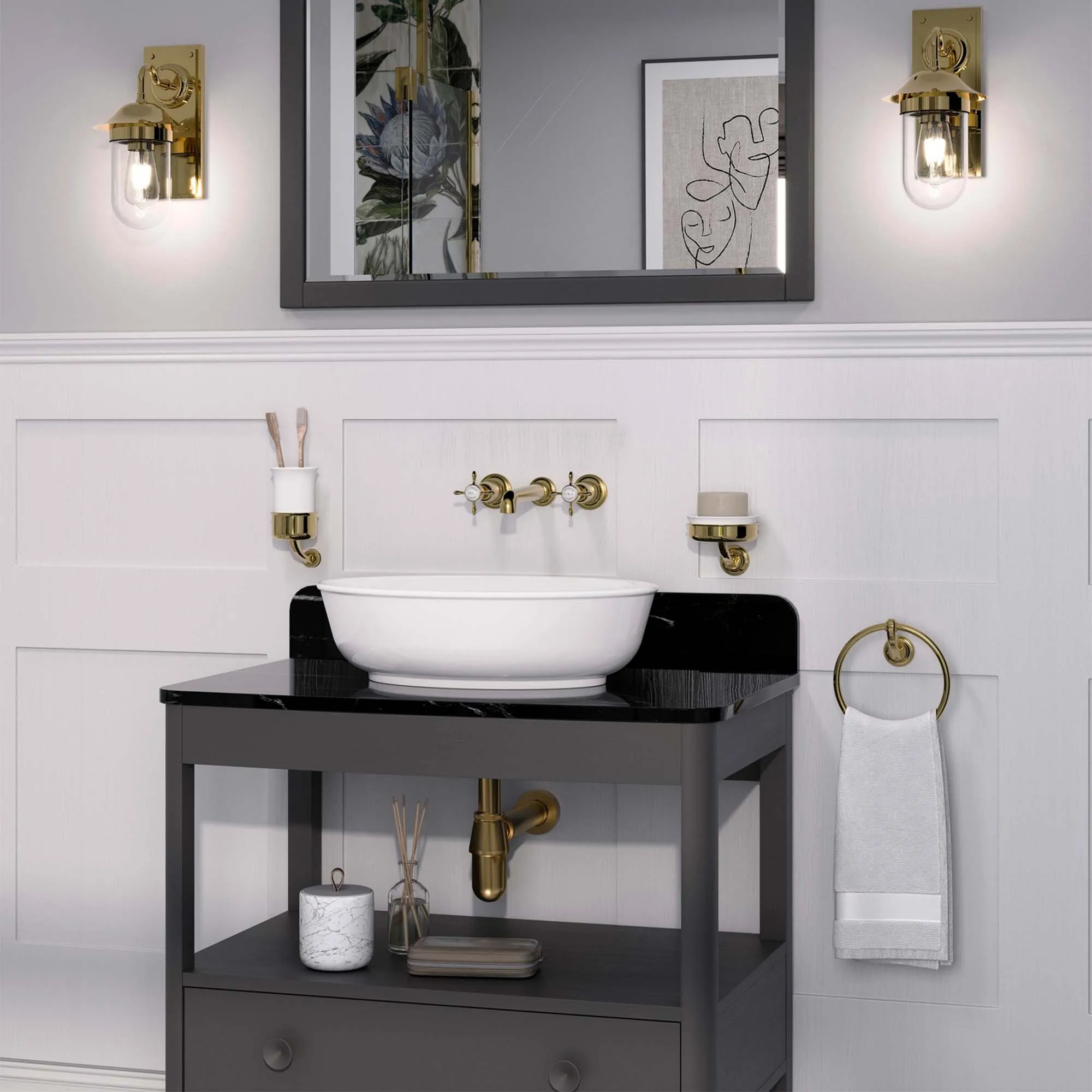 Burlington Guild Floorstanding Vanity Unit With Marquina Worktop - Ashbee Grey