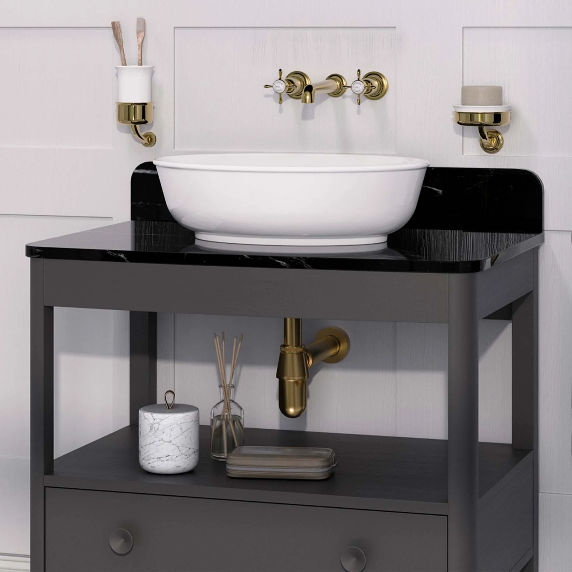 Burlington Guild Floorstanding Vanity Unit With Marquina Worktop - Ashbee Grey