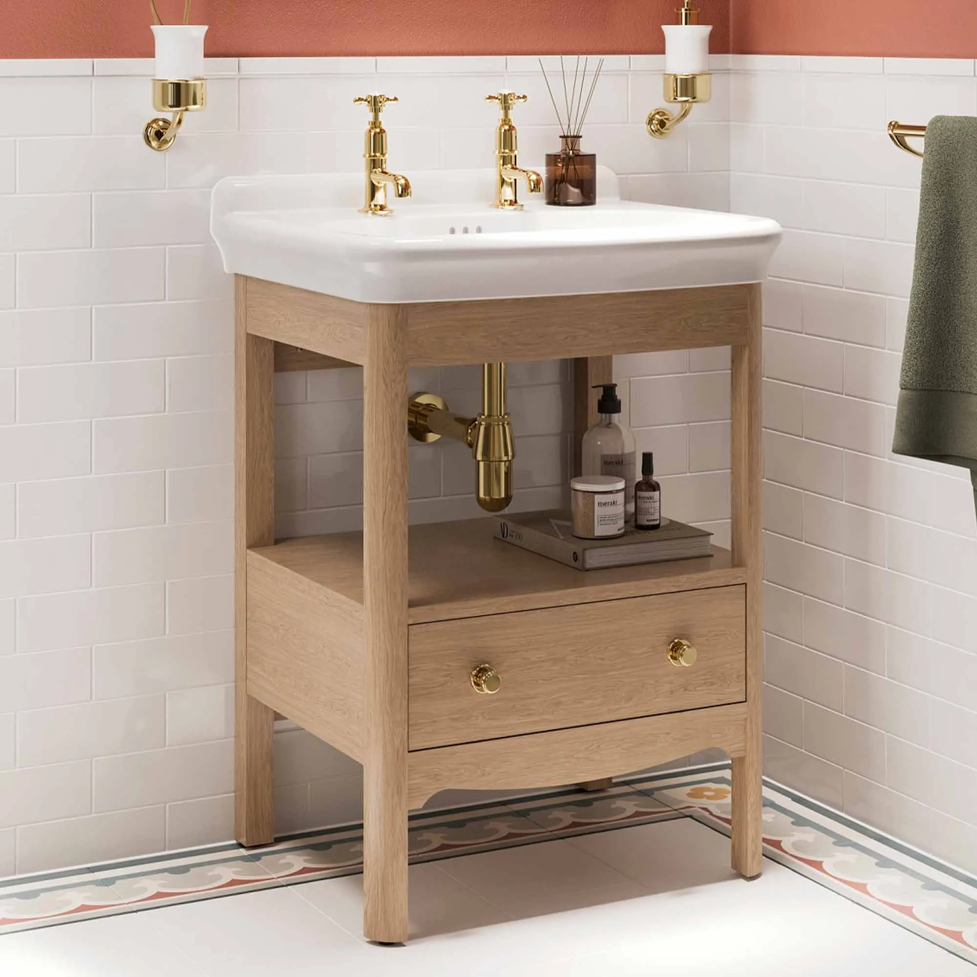 Burlington Guild Floorstanding Vanity Unit With Washbasin - Light Oak