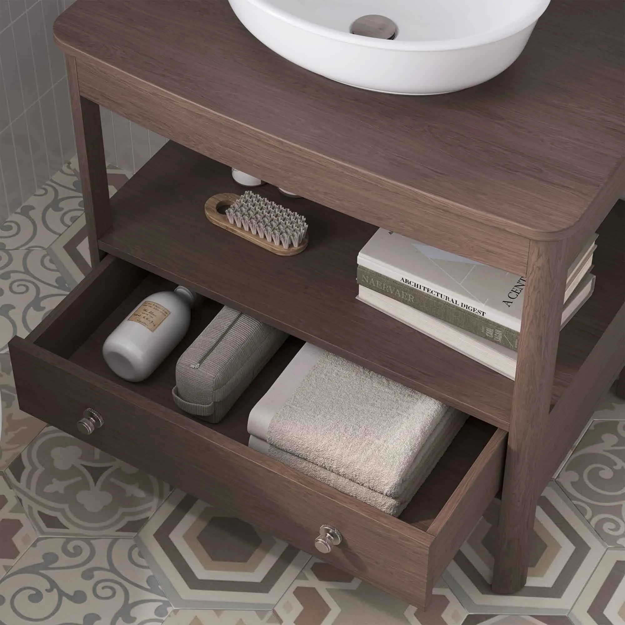 Burlington Guild Floorstanding Vanity Unit With Worktop - Dark Oak