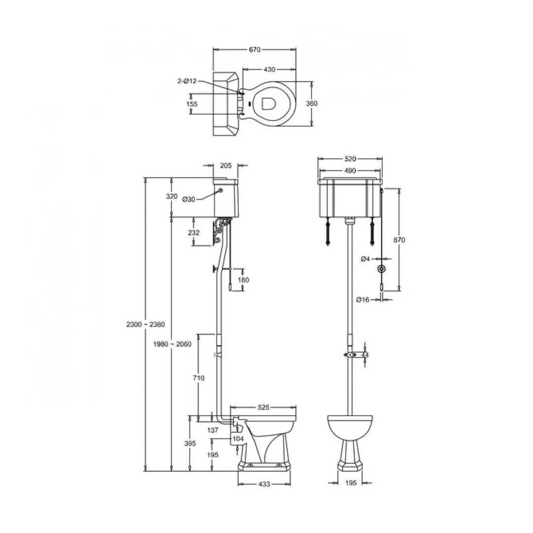 Burlington High-Level Toilet With Standard WC Pan Traditional