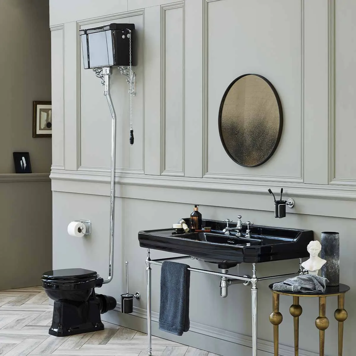 Burlington Jet Black High-Level Toilet With Standard WC Pan