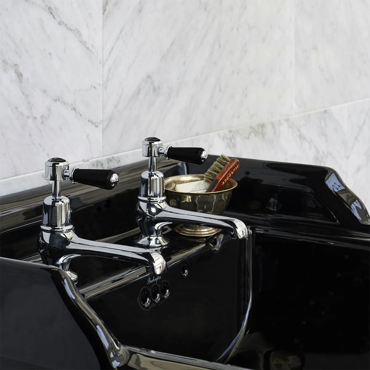 Burlington Jet Classic 65cm Black Rectangular Basin With Standard Pedestal