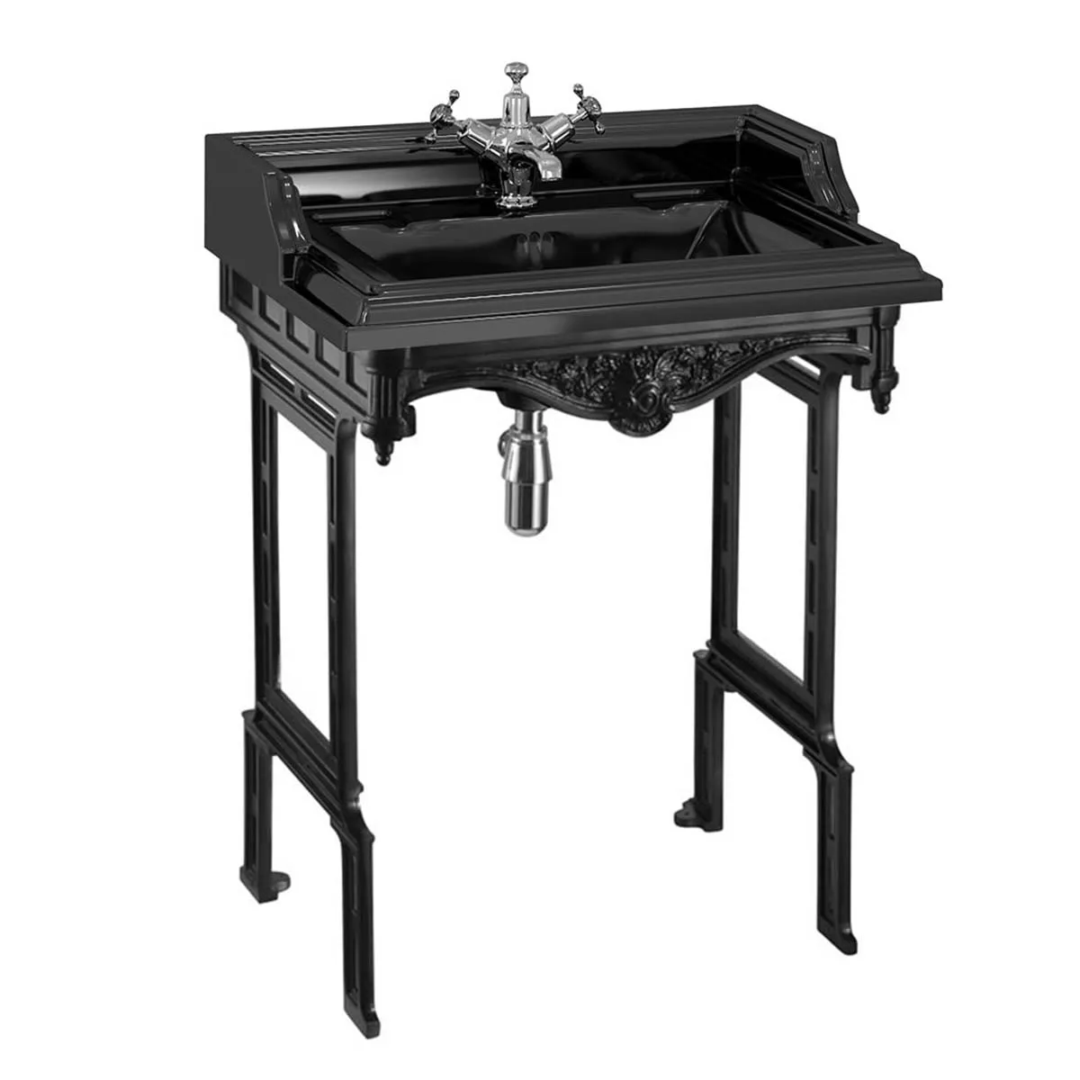 Burlington Jet Classic 65cm Black Rectangular Basin With Wash Stand