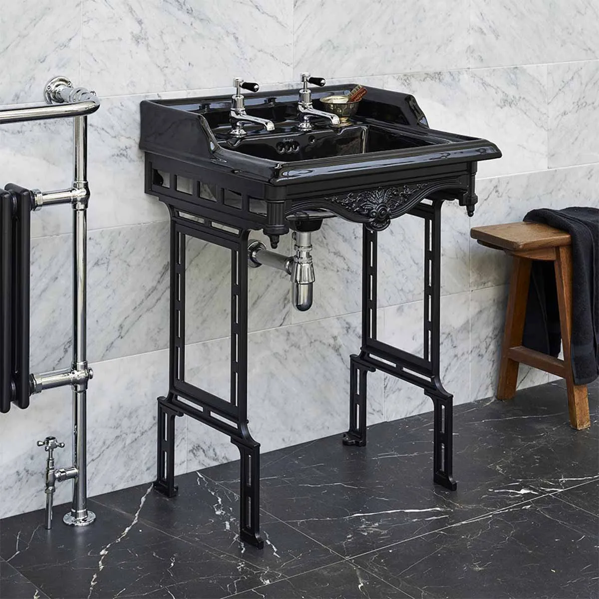 Burlington Jet Classic 65cm Black Rectangular Basin With Wash Stand