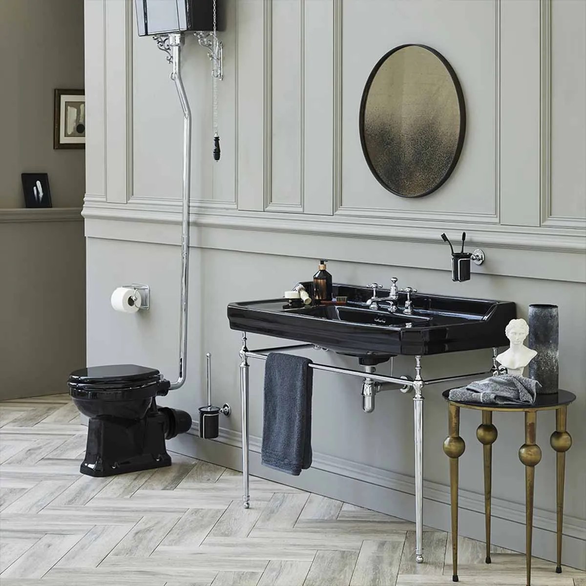 Burlington Jet Edwardian 120cm Black Rectangular Basin With Wash Stand