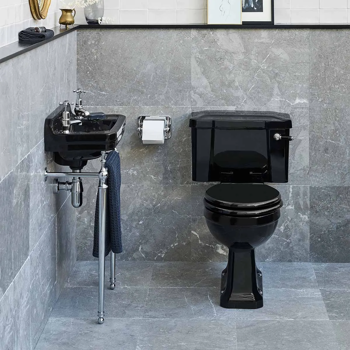 Burlington Jet Edwardian 51cm Black Rectangular Basin With Wash Stand