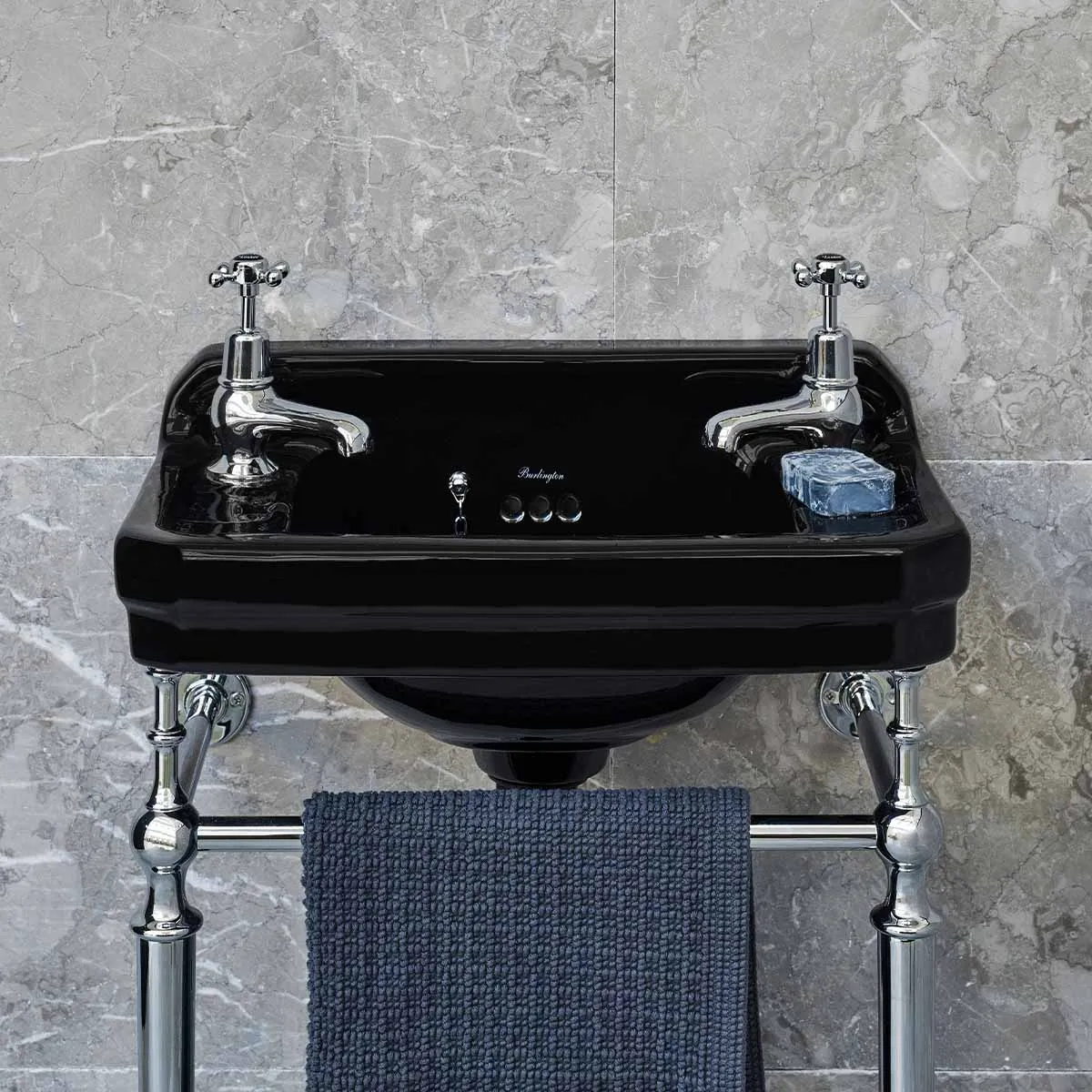 Burlington Jet Edwardian 51cm Black Rectangular Basin With Wash Stand