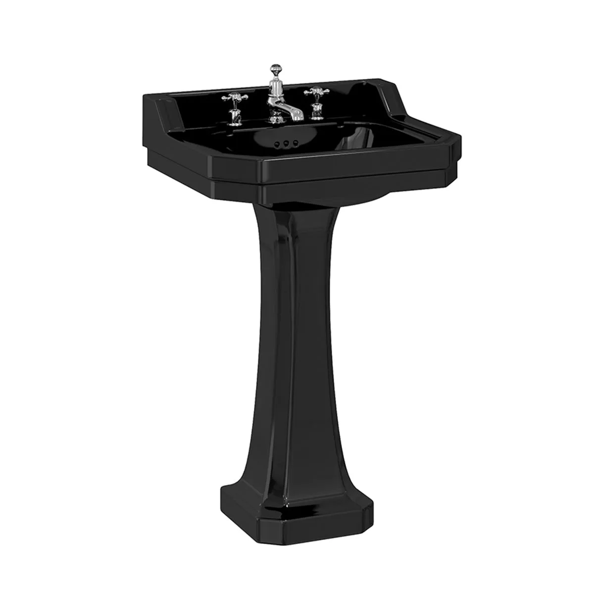 Burlington Jet Edwardian 56cm Black Rectangular Basin With Standard Pedestal