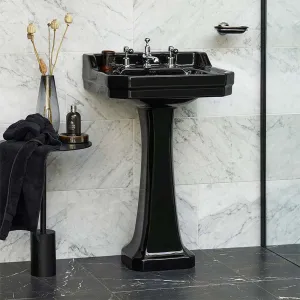 Burlington Jet Edwardian 56cm Black Rectangular Basin With Standard Pedestal